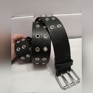 Brandy Melville Black Faux Leather Grommet statement Belt OSFM Made in Italy